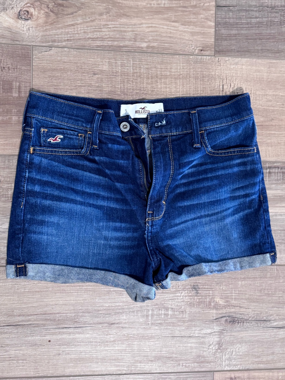 Hollister Blue Distressed High Rise Denim Jeans with Logo Tag